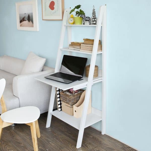 Stigereol med indbygget skrivebord, hvid