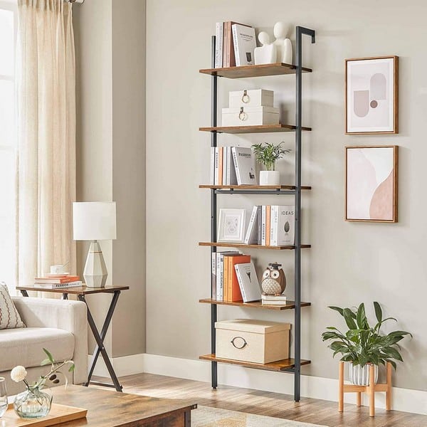 Væghængt reol i industrielt design - rustik brun gulvreol 205x60x30 - Reoler og hylder > Væghængte reoler og hylder - Daily-Living