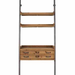 WHITE LABEL LIVING Rook stigereol, m. bordplade, 2 hylder og 2 skuffer - brun fyrretræ og jern